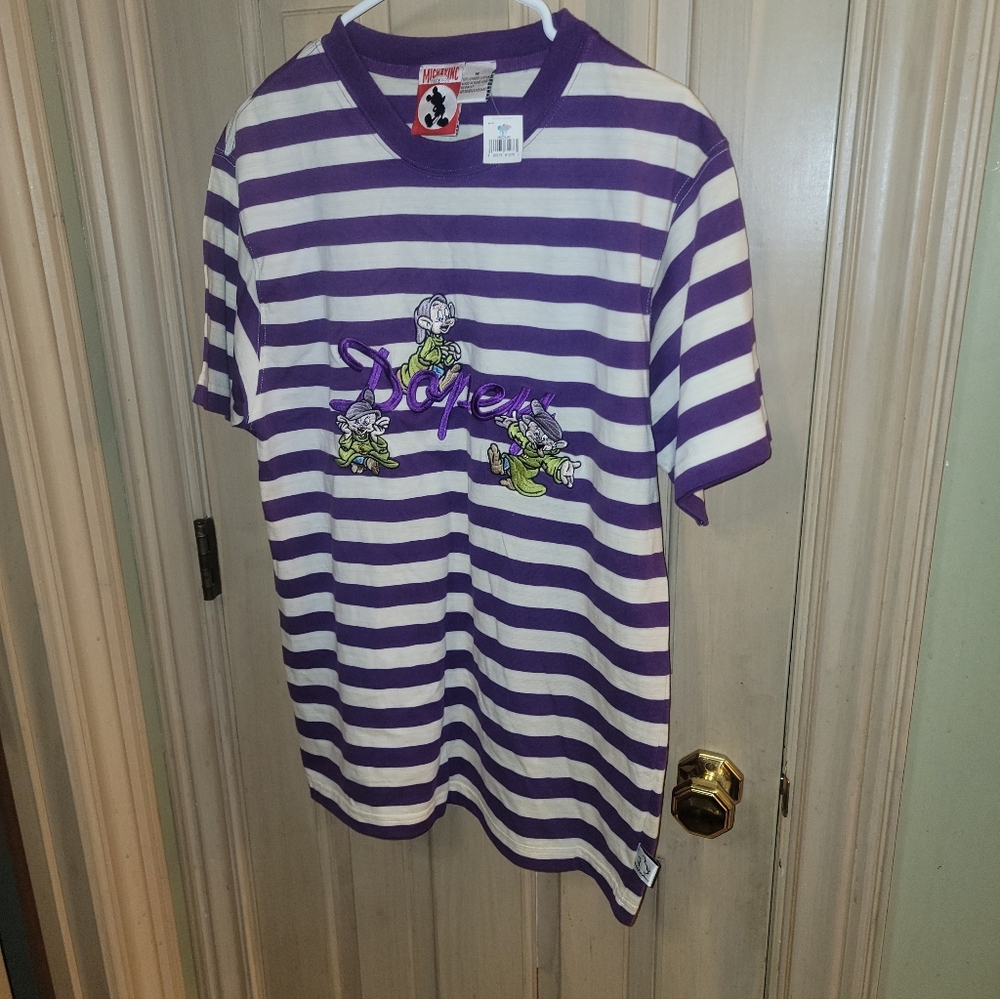 NWT Mickey Inc Disney Dopey Striped Purple Shirt Seven Drawfs
